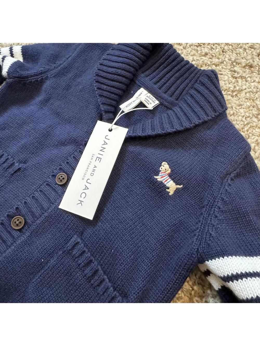 Janie and Jack Navy Knit Hooded Cardigan Sweater 6-12 Months